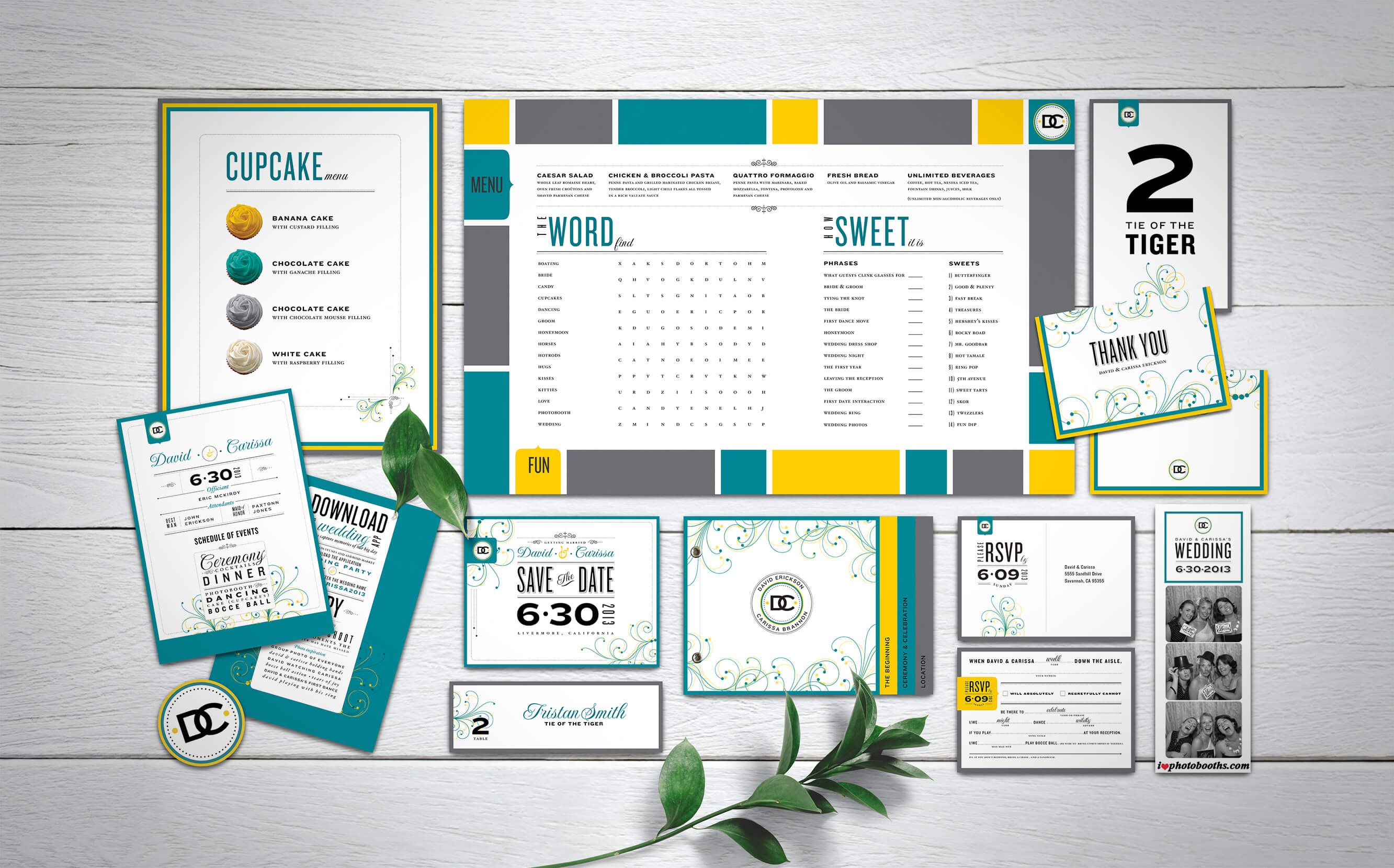 Wedding collateral on a table