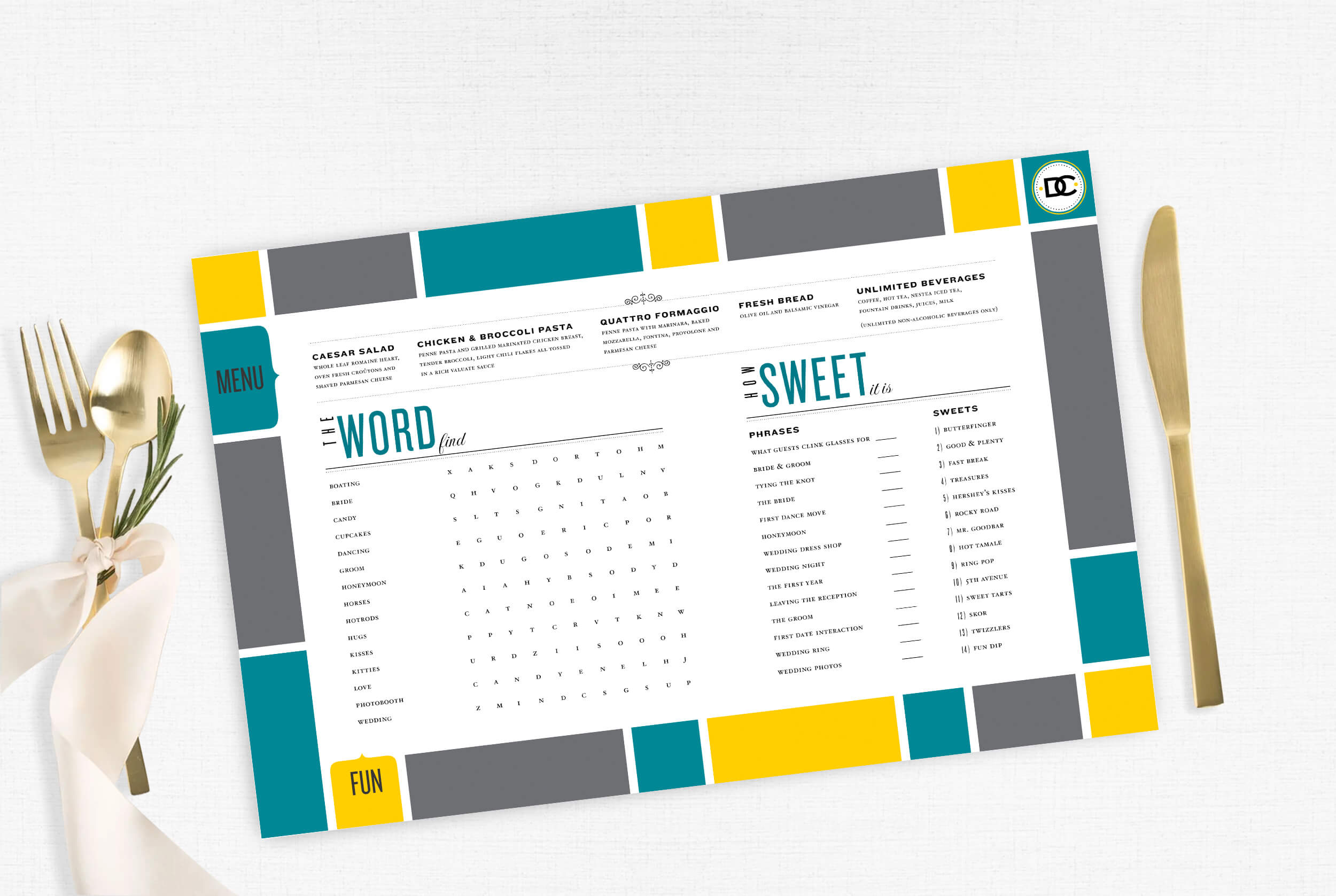 Placemat with word puzzles