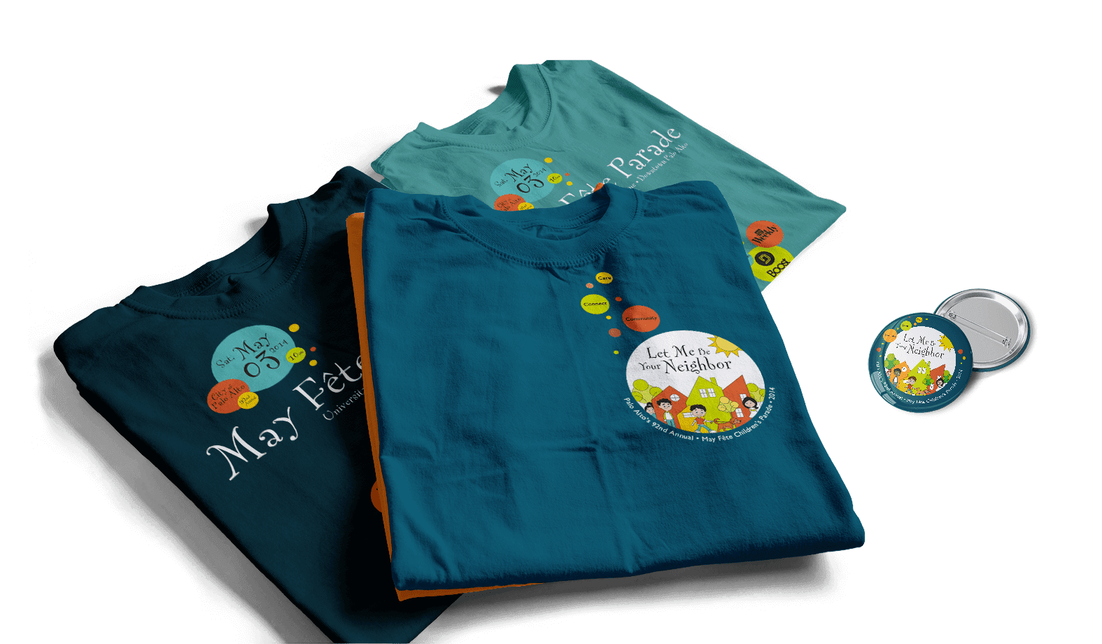 may fete t-shirts and button